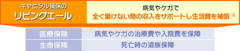 【日立キャピタル損保のリビングエール】病気やケガで全く働けない間の収入をサポートし生活費を補償